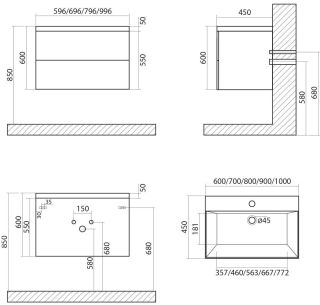 Подвесная тумба под раковину Art&Max Verona Push 70см гаскон пайн AM-Verona-Push-700-2C-SO-GP-TS